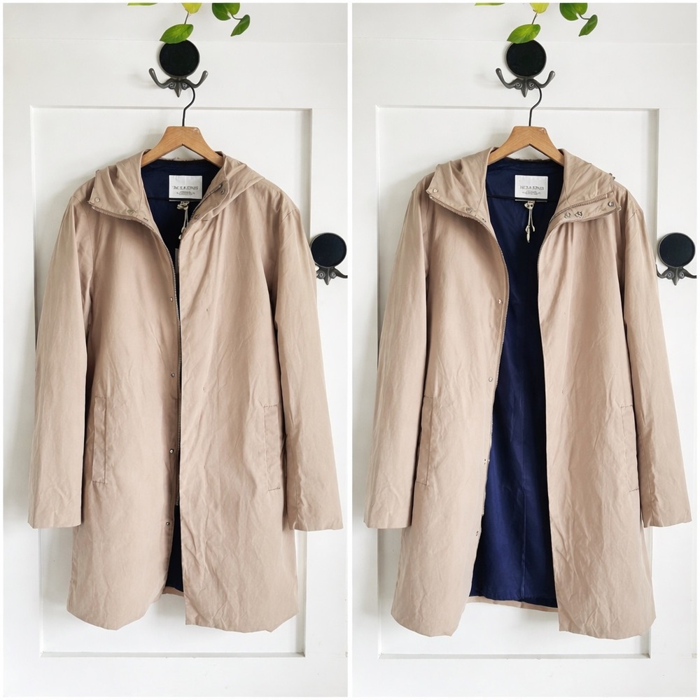 ⭐️SOLD Minimalist utility coat snap front hooded blue lining relaxed fit M/L